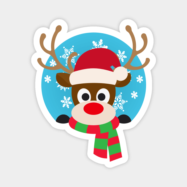 Cute Rudolph Red-Nosed Reindeer Christmas Design Magnet by Jasmine Anderson