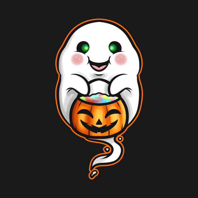 Kawaii Ghost Holding Pumpkin Trick Or Treat Bag Halloween by SinBle