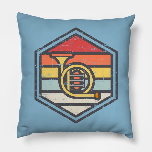 Retro Badge French Horn Light Pillow by rojakdesigns