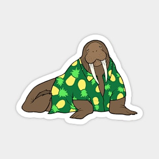 Walrus in Hawaiian shirt - green Magnet