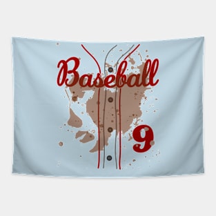 Kids 9th Birthday Baseball 9 Years Old #9 Baseball Lover Dirty Uniform Funny Baseball Tapestry