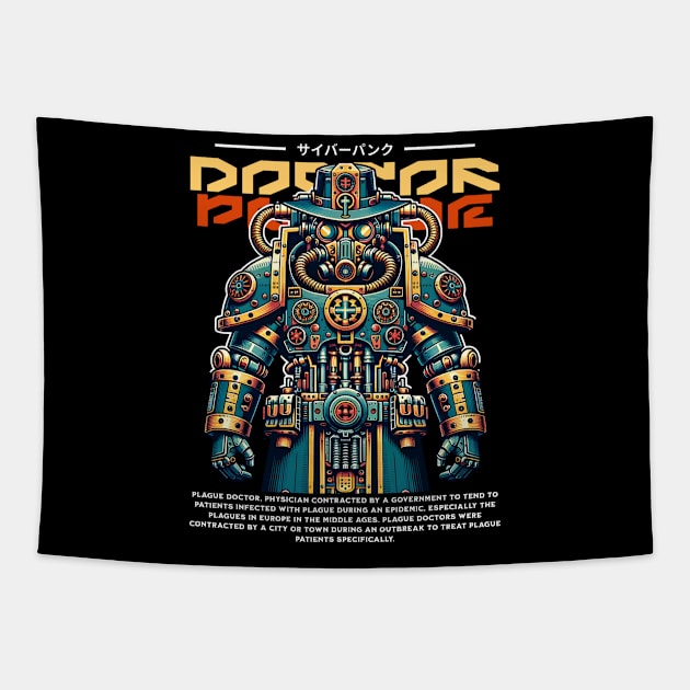 doctor plague mecha robot machine Tapestry by Dracoola