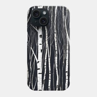 black and white dark birch forest, minimalistic vector design Phone Case