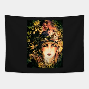 DARK NORTH FLORAL SPRING ART DECO FLAPPER COLLAGE POSTER PRINT Tapestry