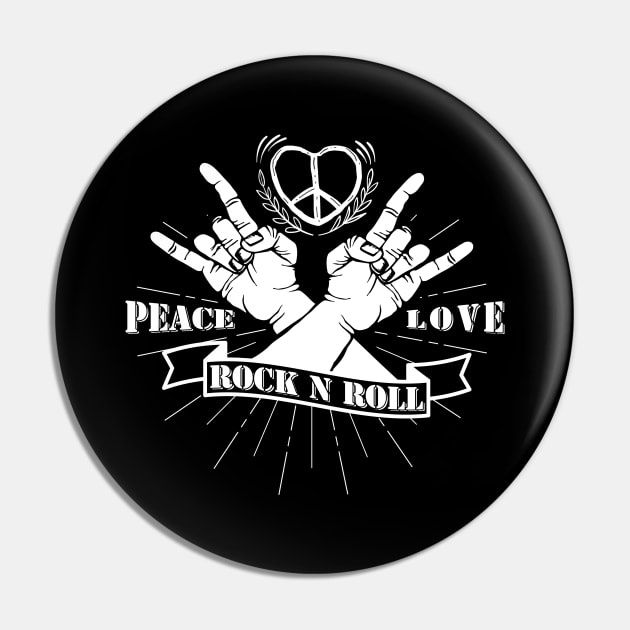 'Peace Love and Rock n Roll' Cool Rock n Roll Sixties Gift Pin by ourwackyhome