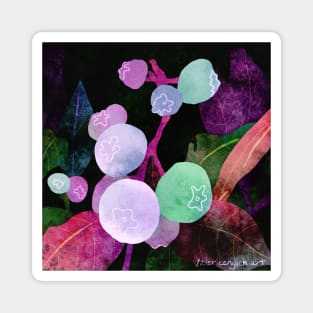 Pink Blueberry Branch Negative Painting Watercolor Magnet