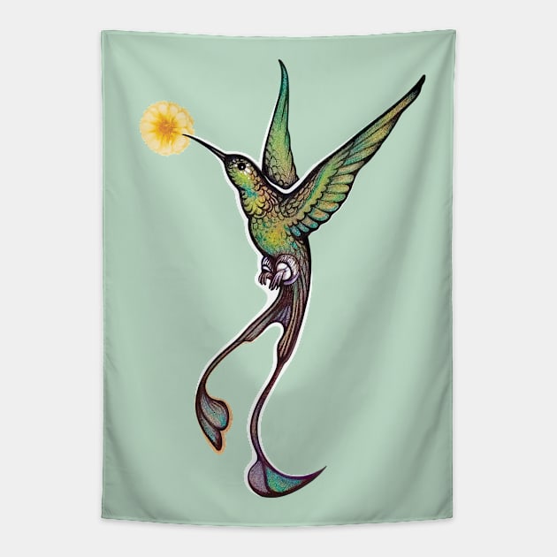 Green Hummingbird Tapestry by Yulla