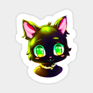 Black cat with green eyes wearing necklace Magnet