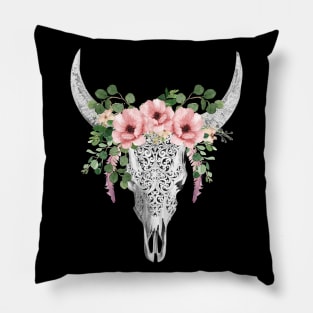 Cow skull floral 3 Pillow