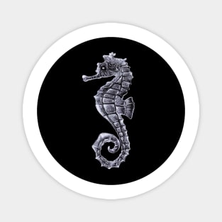 Silver Seahorse on Black Magnet