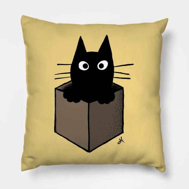 Black Cat in a Cardboard Box Pillow by Coffee Squirrel