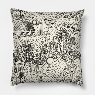 Hawaiian Hula Dancer Toile Black Pillow