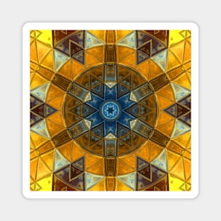 Mosaic Mandala Flower Yellow and Blue Magnet