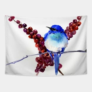 Mountains Bluebird and Berries Tapestry