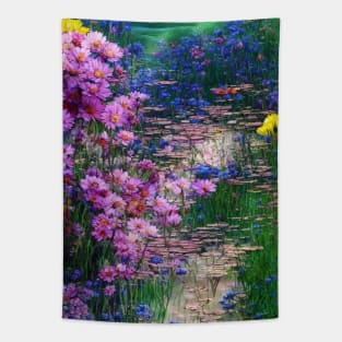 Flowers by a river Tapestry