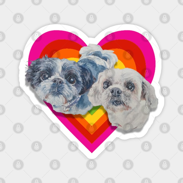 Super cute Shiz Tzus on a rainbow heart! Magnet by StudioFluffle