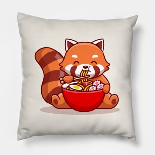 Cute Red Panda Eating Ramen Pillow