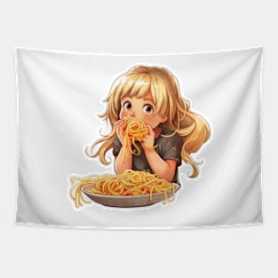 Cute Girl Eating Spaghetti Tapestry