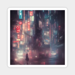 Urban Atmosphere Artistry - Moody Anime Noir Cinematic Japanese Cityscape Magnet