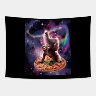Rainbow Space Llama On Sloth Riding Pizza Tapestry