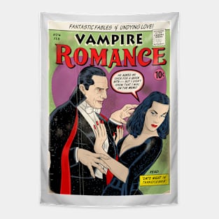 VAMPIRE ROMANCE vintage horror Dracula comic parody t-shirt art print Tapestry