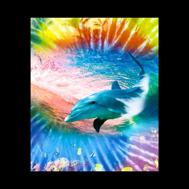 Dolphin Swimming Riding Surfing Wave Tie Tye Dye by Random Galaxy