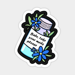 Medicine bottle with reminder and blue flowers Magnet