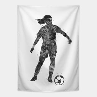 Soccer player girl black and white Tapestry