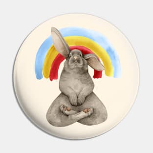 meditating bunny with rainbow Pin