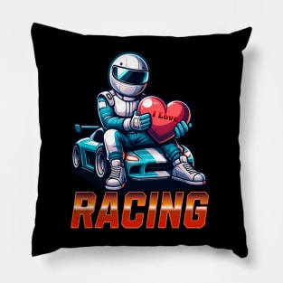 I Love Racing Car Racing Heart Valentine Street Car Drifting Cars Race Track Valentines Day Racer Pillow