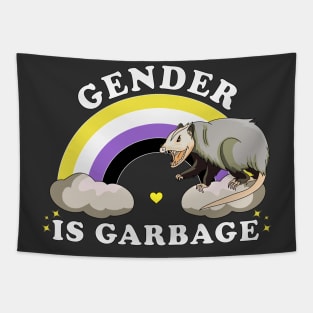 Gender Is Garbage Genderfluid Non-Binary LGBTQ Pride Opossum Tapestry