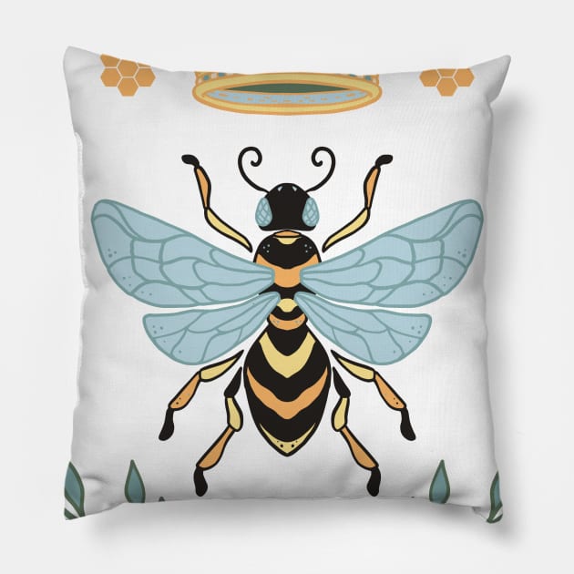 Queen Bee With Crown Pillow by Serena Archetti