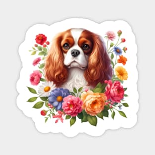 A cavalier king charles spaniel with beautiful colorful flowers Magnet