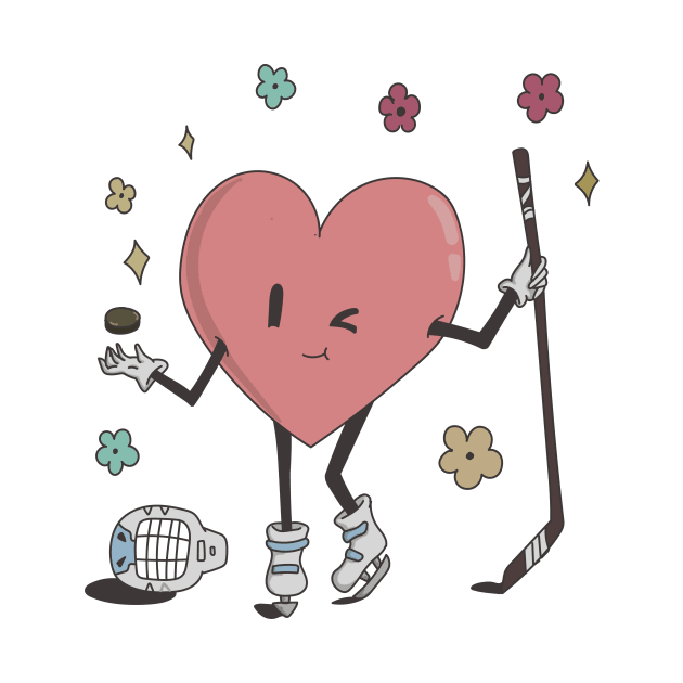 Retro Hockey Heart Shirt, Hockey Valentines Day Gift by mcoshop