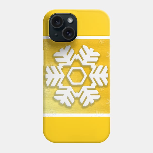 Snowflake Winter Holiday Christmas Kids Party Decoration. White Snowflake on yellow christmas tree background. Phone Case by sofiartmedia