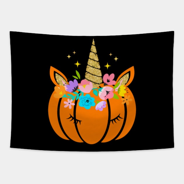 Funny Unicorn Pumpkin Halloween T-shirt Tee Gift Tapestry by Nulian Sanchez