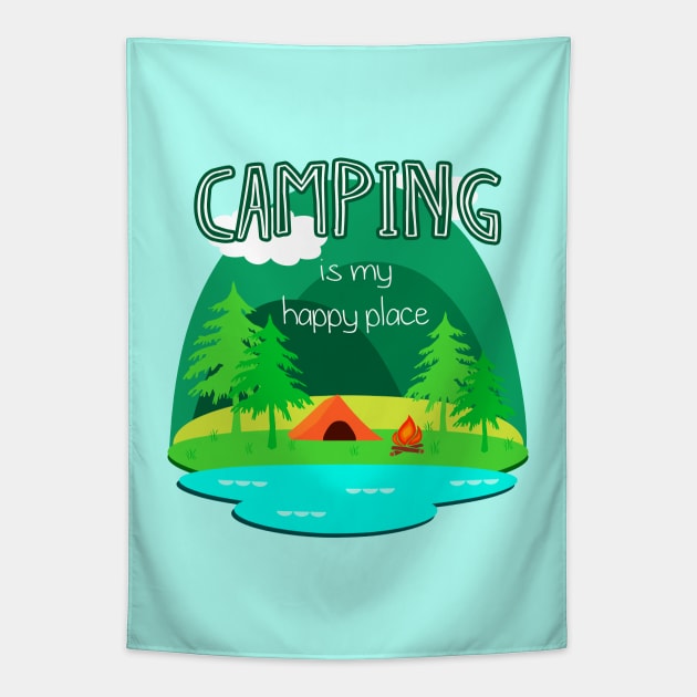 Camping is my Happy Place Tapestry by julieerindesigns