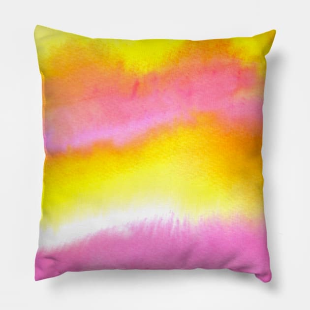 Yellow and Pink Watercolor Blend Pillow by Carolina Díaz