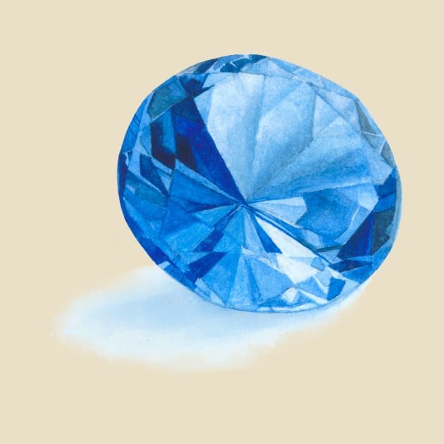 Blue Sapphire Gem Watercolour Painting by Flowering Words