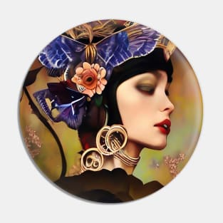 Pretty Art Deco girl painting with butterflies flowers and roses Pin