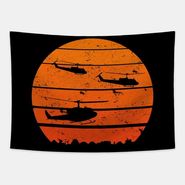 Jungle Sunrise Retro Vintage Helicopter Tapestry by DesignedForFlight