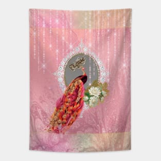 Elegant peacock with flowers in soft colors Tapestry