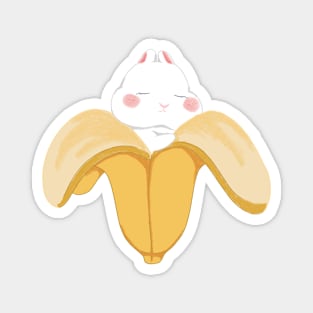 White Bunny hug the Banana _ Bunniesmee Magnet