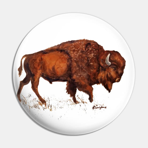 Brown Buffalo Bison Pin by CunninghamWatercolors