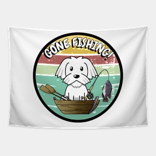 Cute white dog has gone fishing Tapestry