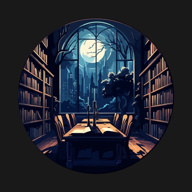 Dark academia library at night by ktmthrs