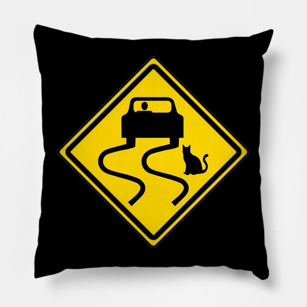 Cat Traffic Sign Pillow by bobeckstein