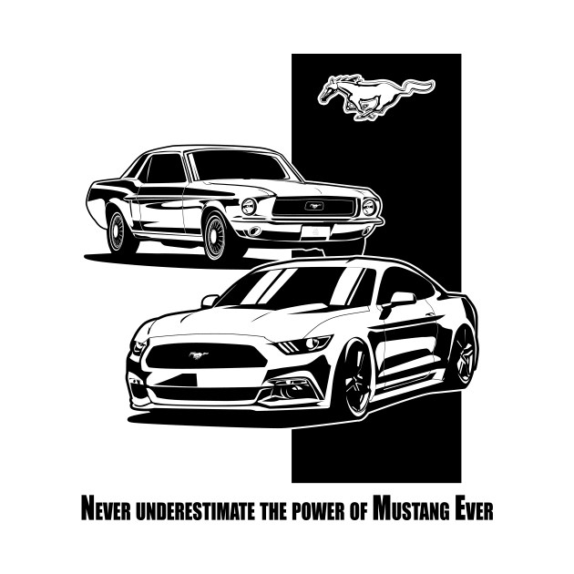 Ford Mustang first generation and latest model illustration graphics by ASAKDESIGNS