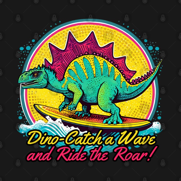 Dinosaur Surfing Funny by sovadesignstudio