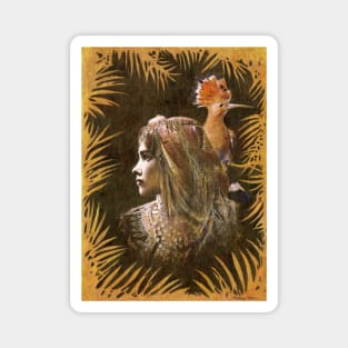 Vintage Decorative Girl and Bird Portrait Magnet